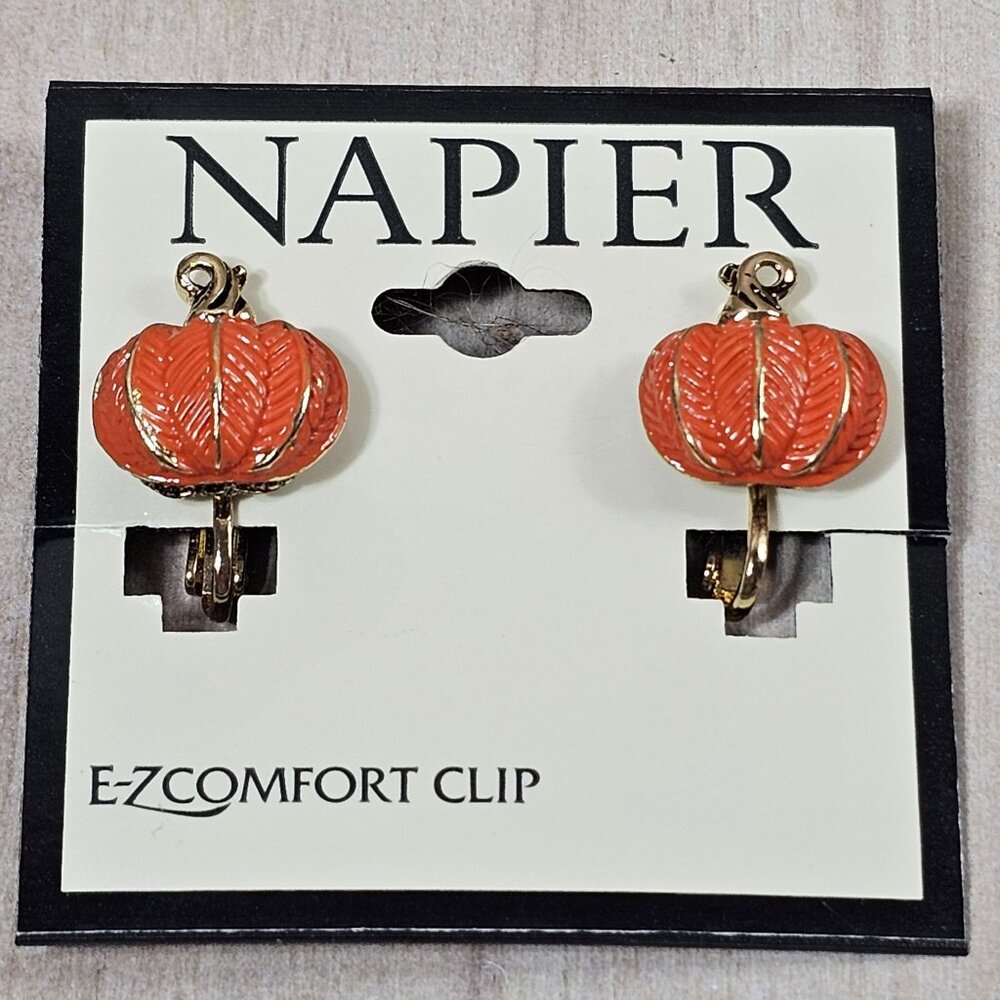 Napier Halloween E-Z Comfort Clip On‎ Earrings Pumpkins NEW